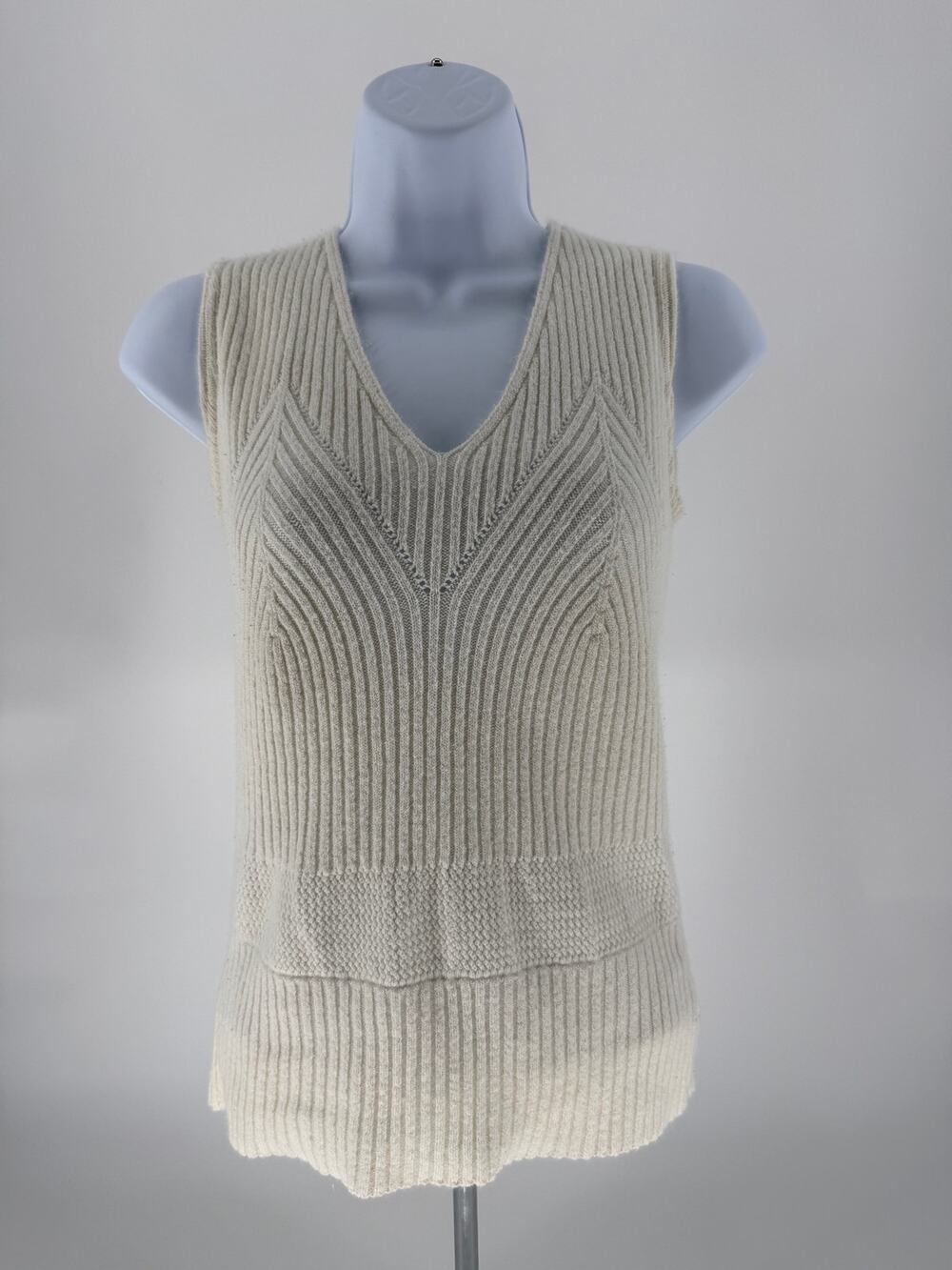 Sweater Project Ivory Rib Knit Sweater Vest Womens Large V Neck Sleeveless Top